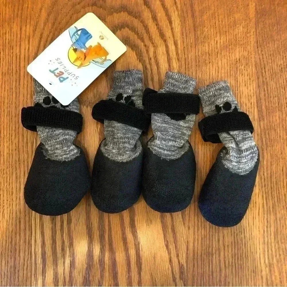 🌈 6/$60, NWT, Dog Booties, Rubber Sole, Sock Style With Velcro, Black/Grey - Picture 7 of 7